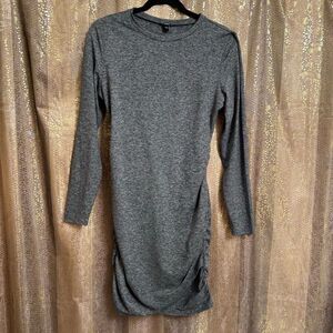 Express Gray Body Contour Comfy Ruched Long Sleeve Mini Dress M NWT
